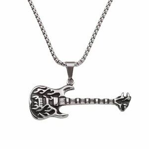 Flaming Guitar Rocker Necklace and Pendant #857